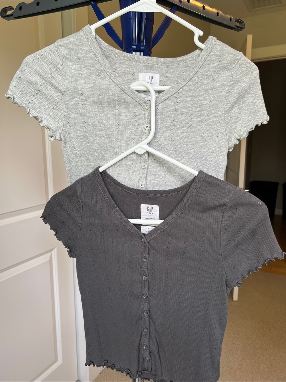 GAP Girls Ribbed Button-Front Crop Tops — Light Gray & Charcoal
